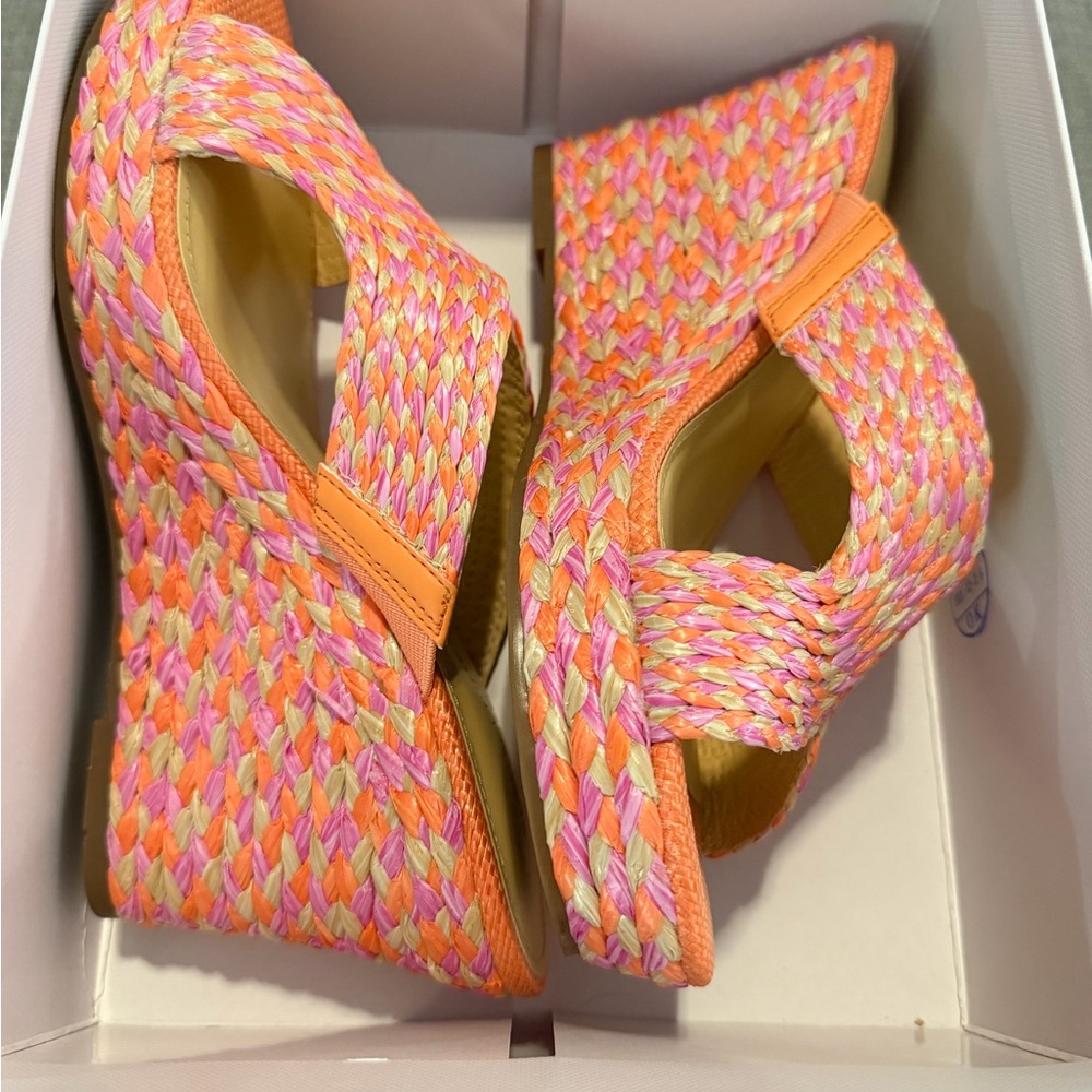 Marc Fisher Pink and Orange Woven Wedges